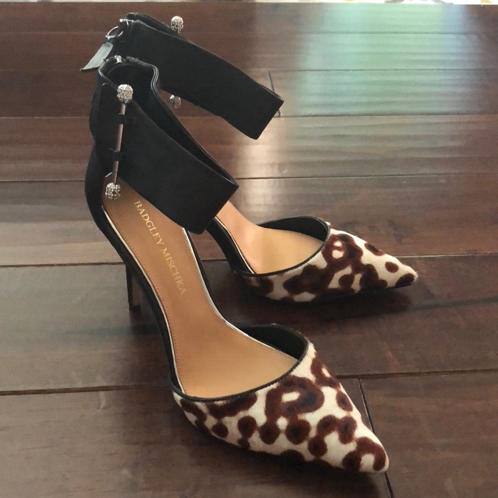 Badgley Mischka Animal Print Heels with Black Ankle Strap
